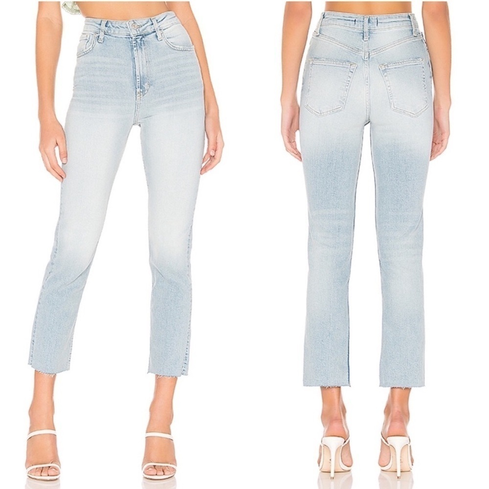 Free People High Rise Slim Straight Jeans Light Wash